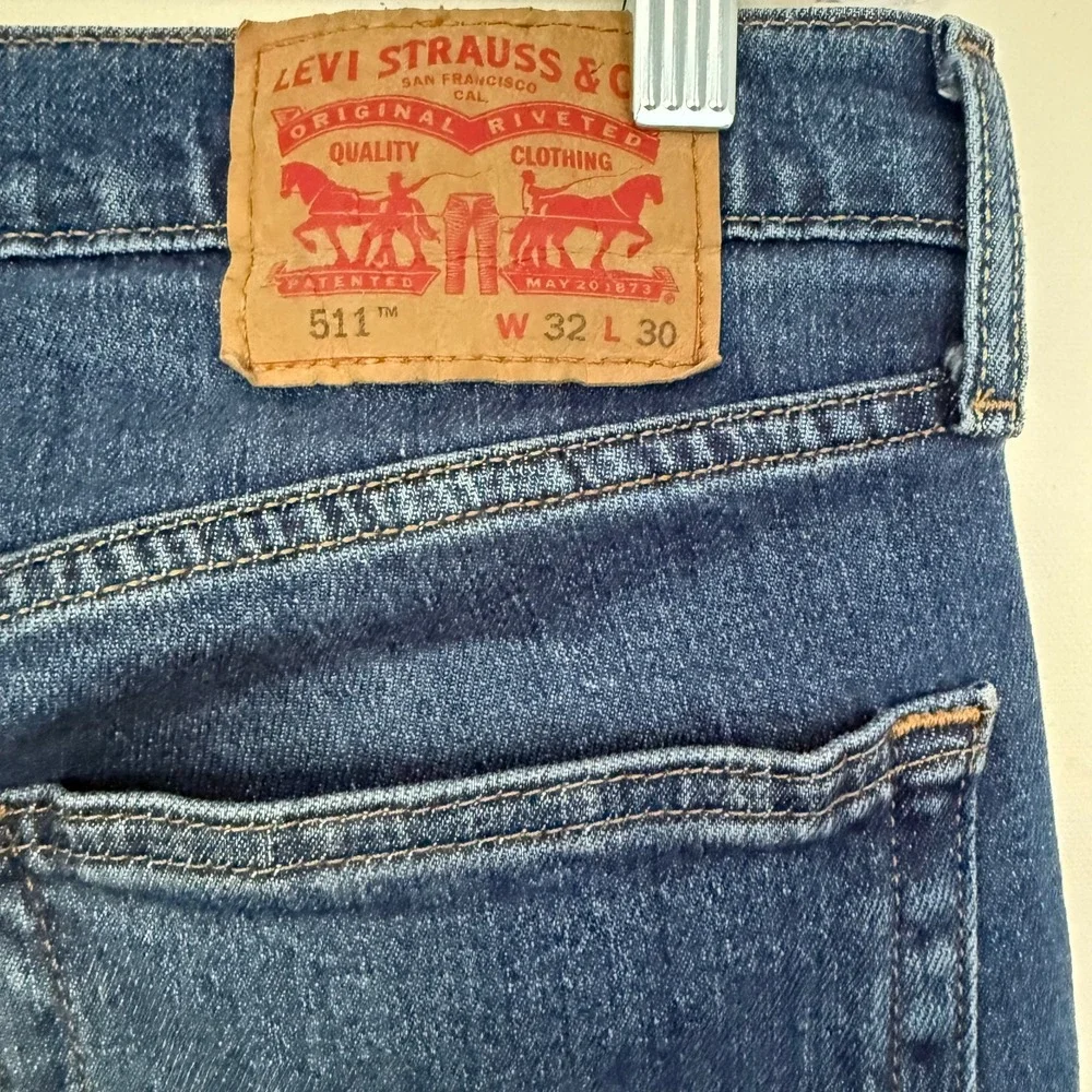 Levis 511 Jeans Mens 32x29 Straight Leg‎ Whiskered Dark Wash Streetwear Workwear